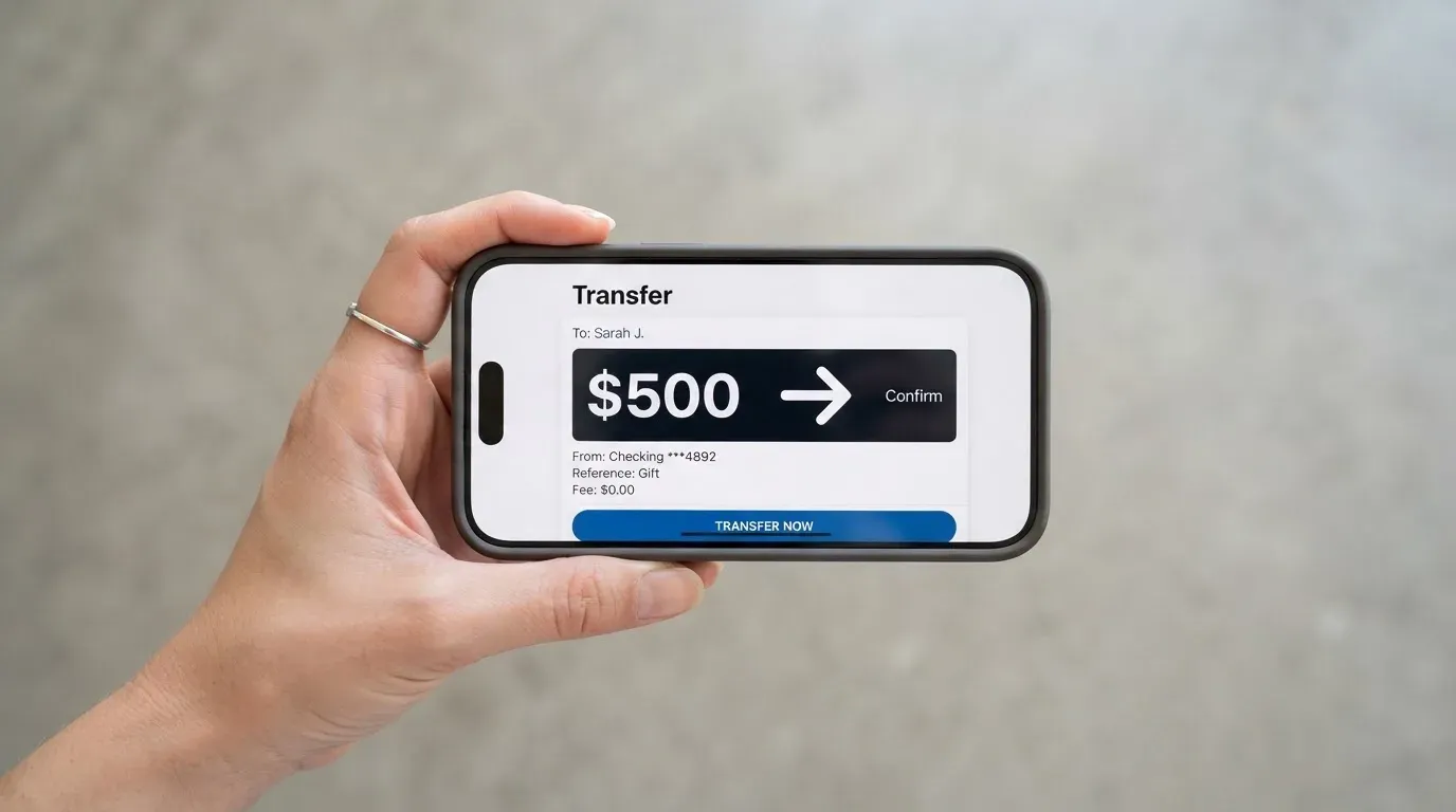 A phone showing a stablecoin transfer screen