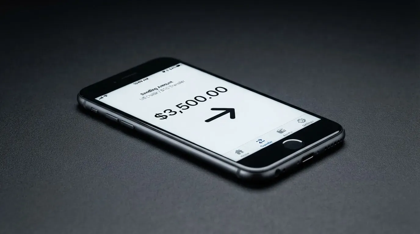 A phone showing a stablecoin transfer screen