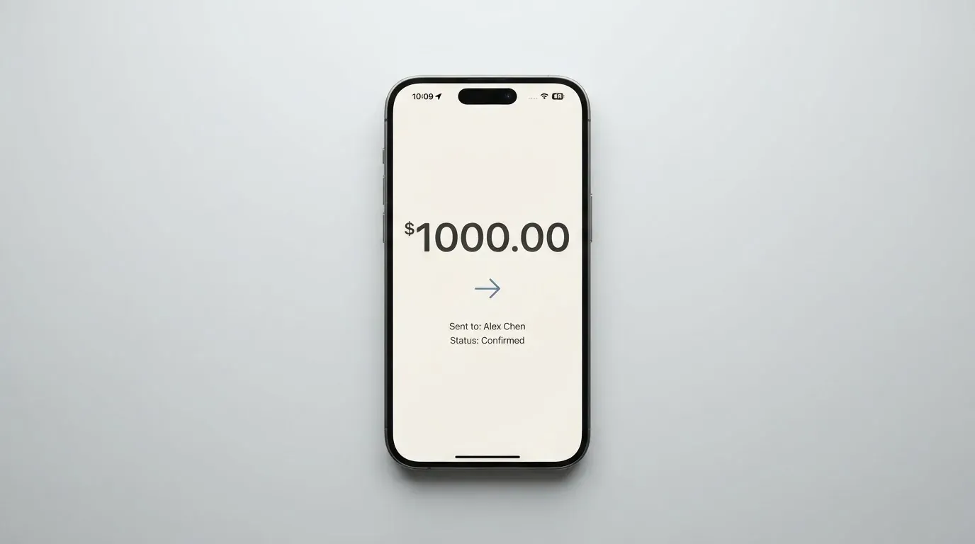 A phone showing a stablecoin transfer screen