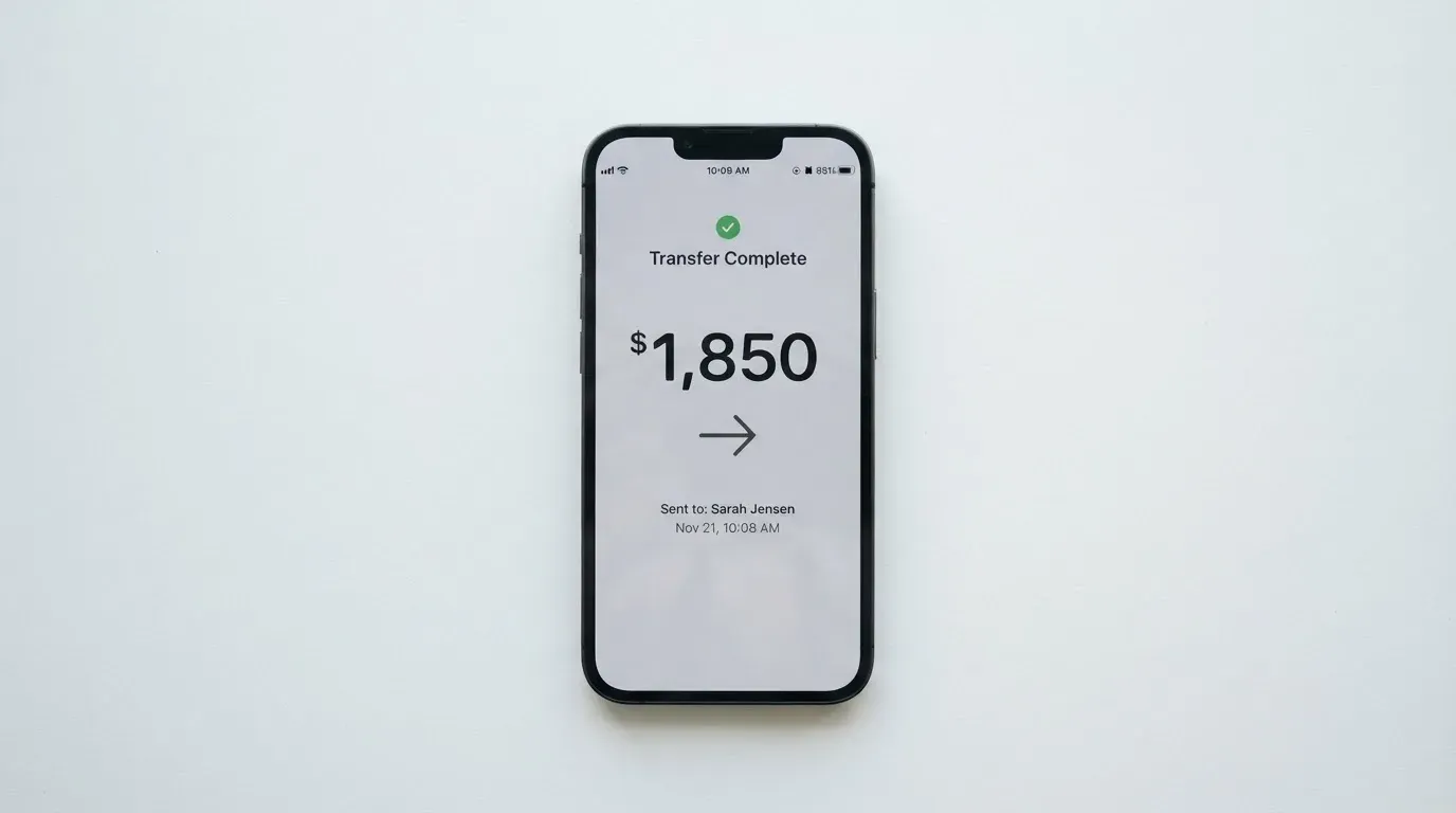 A phone showing a stablecoin transfer screen