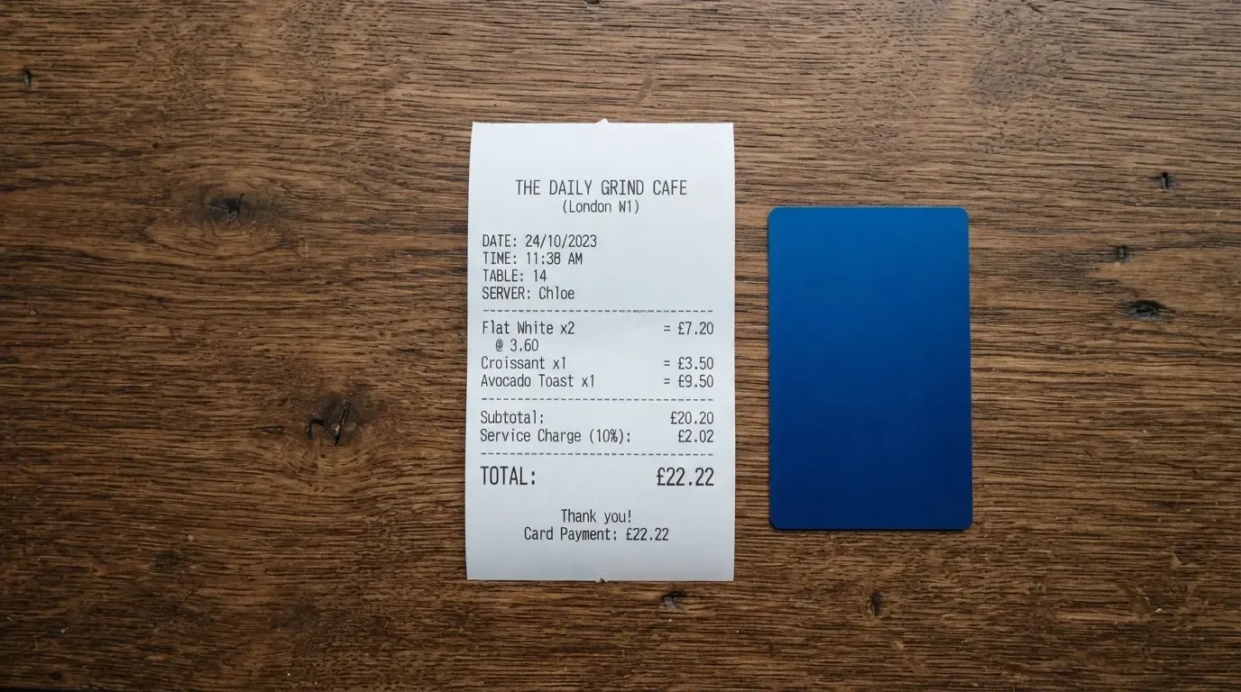 A receipt and a card on a café table