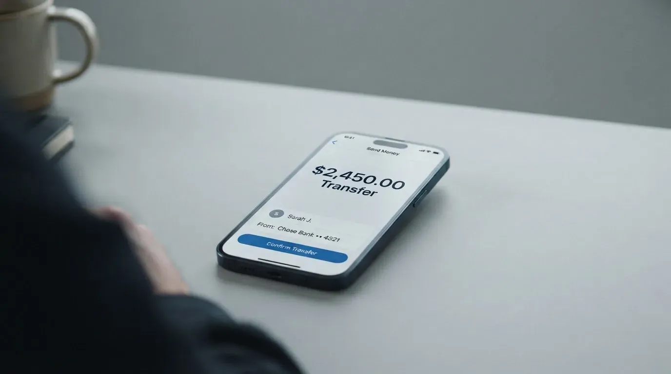 A phone showing a stablecoin transfer screen