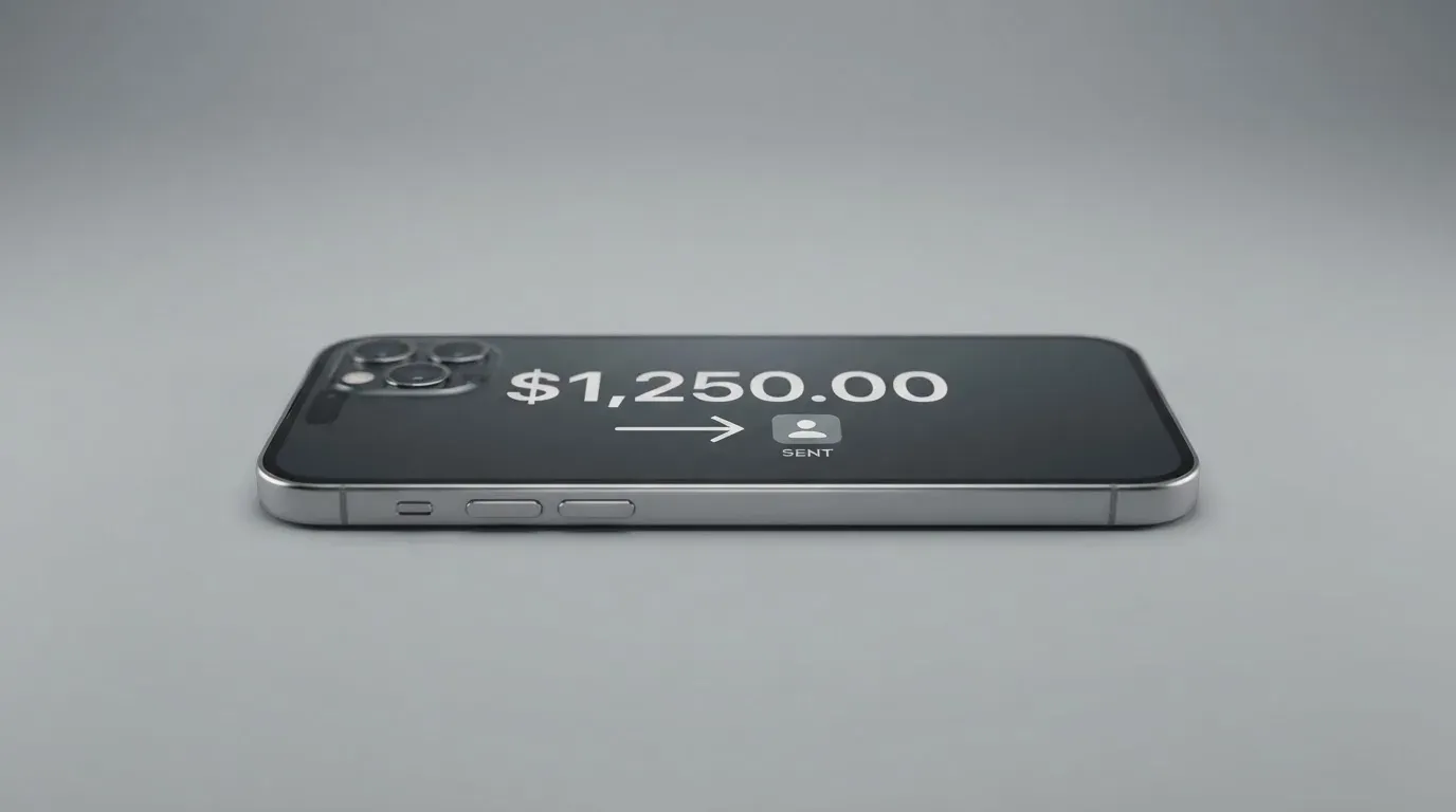 A phone showing a stablecoin transfer screen