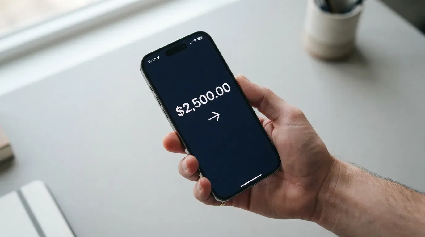 A phone showing a stablecoin transfer screen