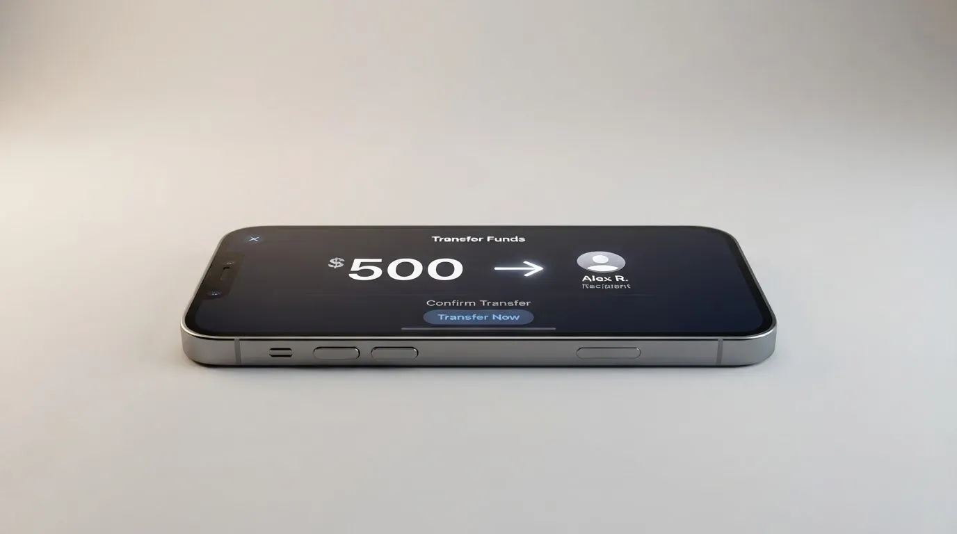 A phone showing a stablecoin transfer screen
