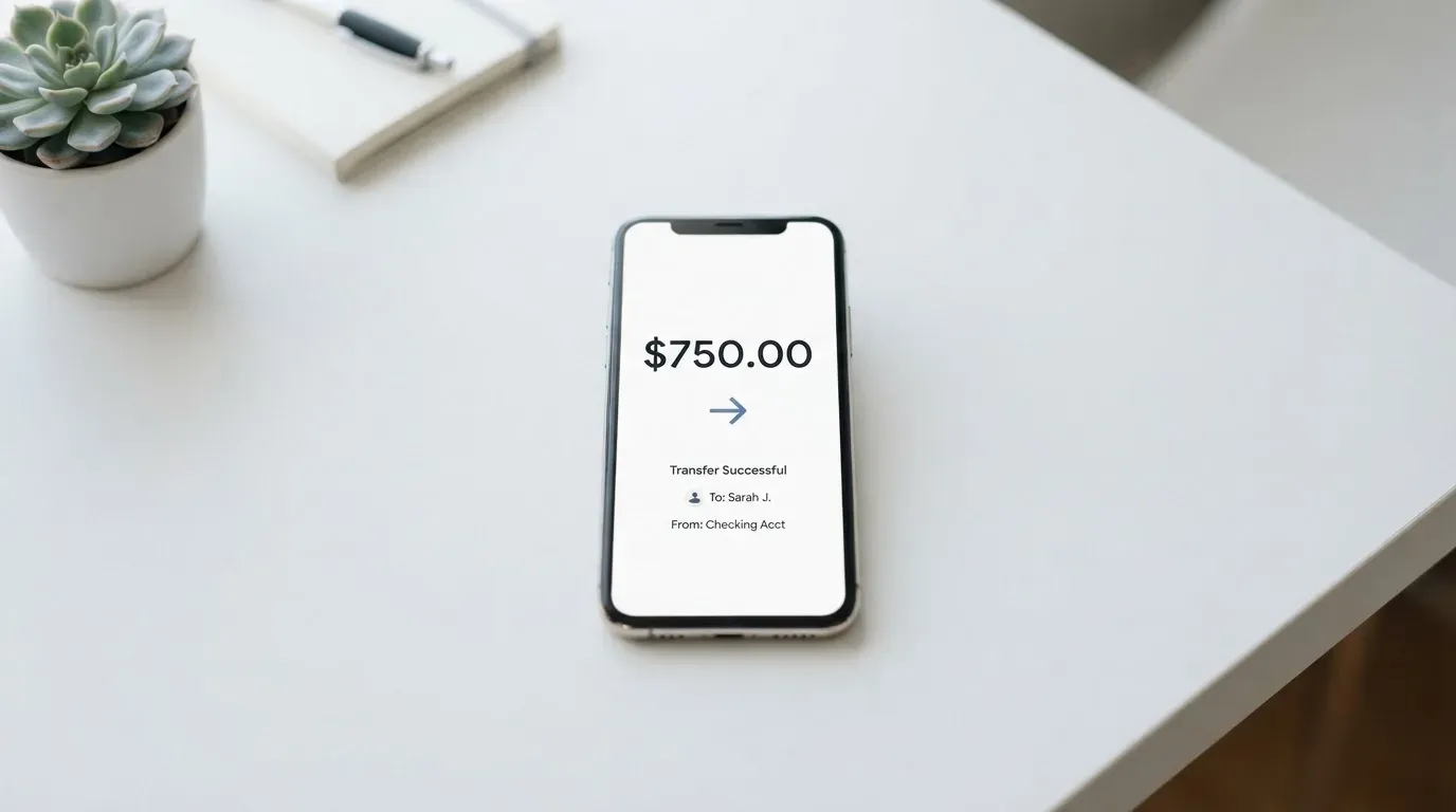 A phone showing a stablecoin transfer screen