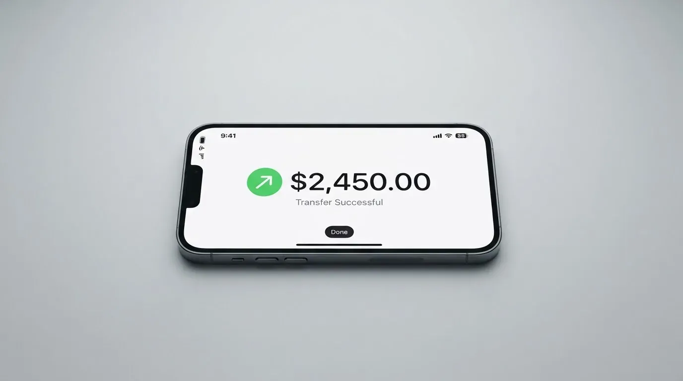A phone showing a stablecoin transfer screen