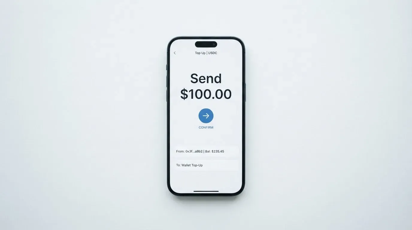 A phone showing a stablecoin transfer screen