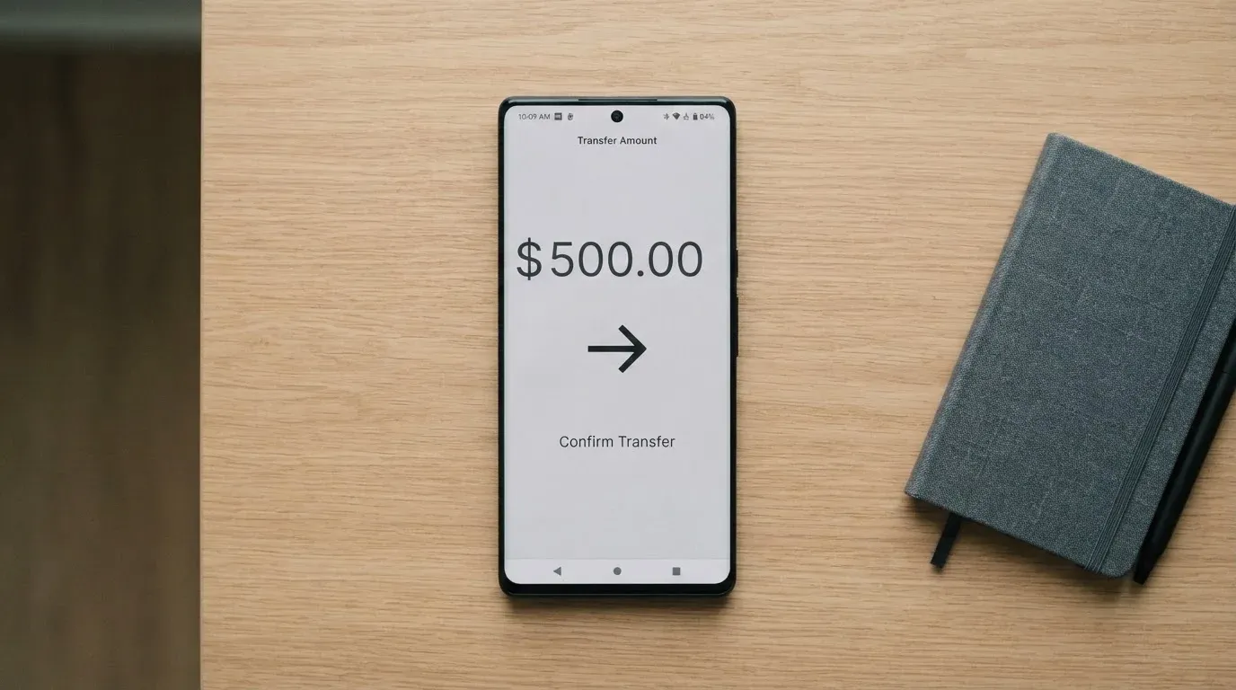 A phone showing a stablecoin transfer screen