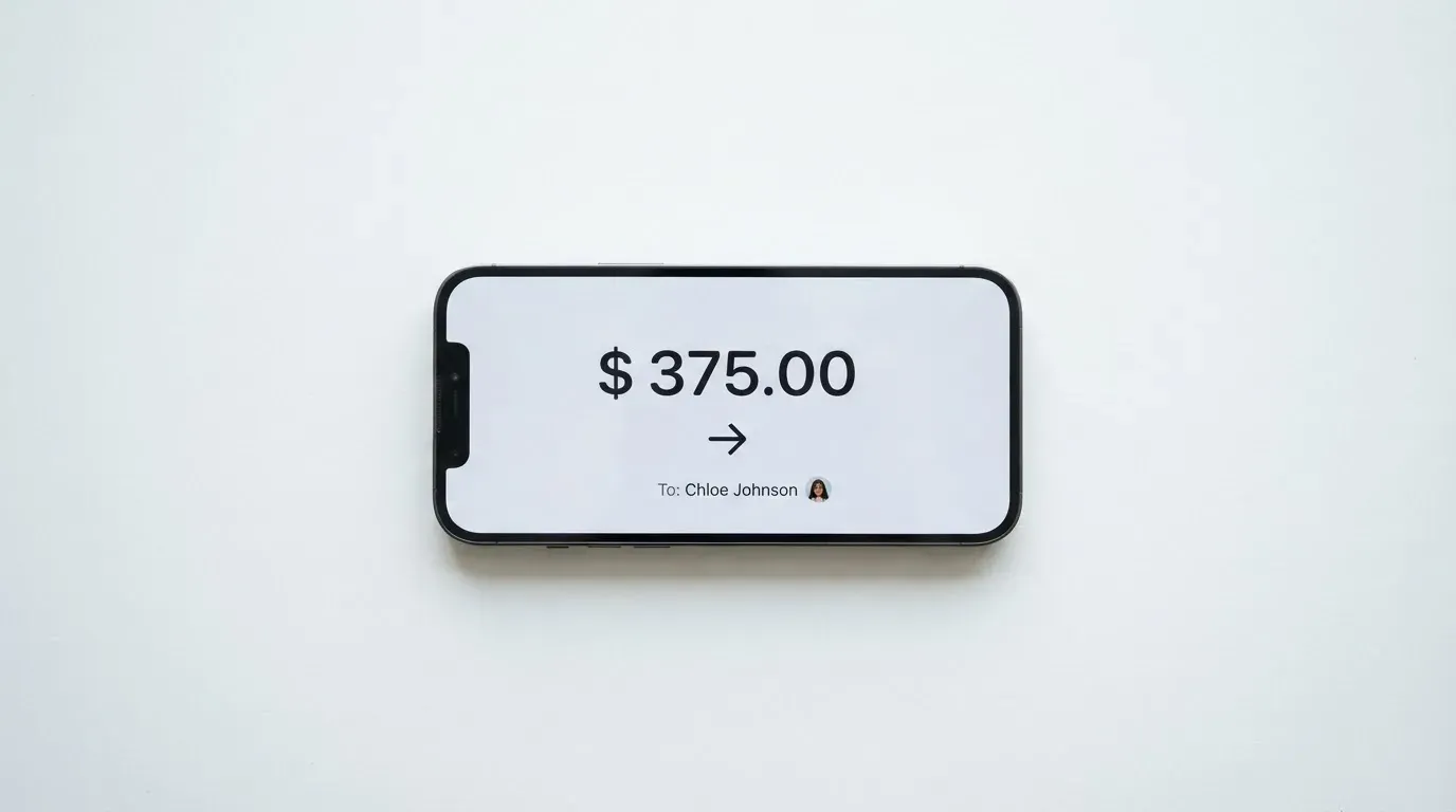 A phone showing a stablecoin transfer screen