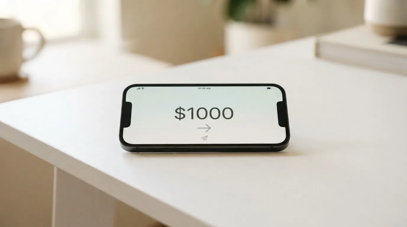 A phone showing a stablecoin transfer screen