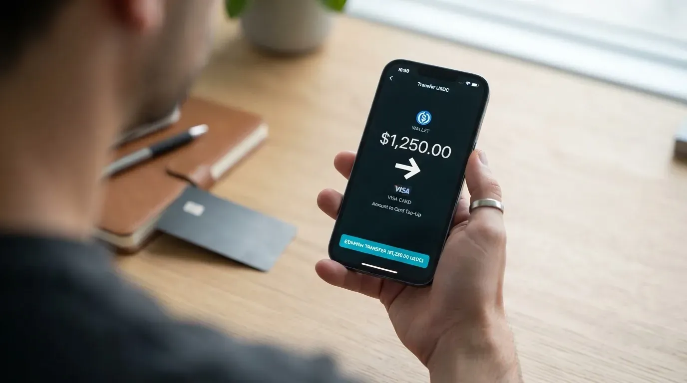 A phone showing a stablecoin transfer screen