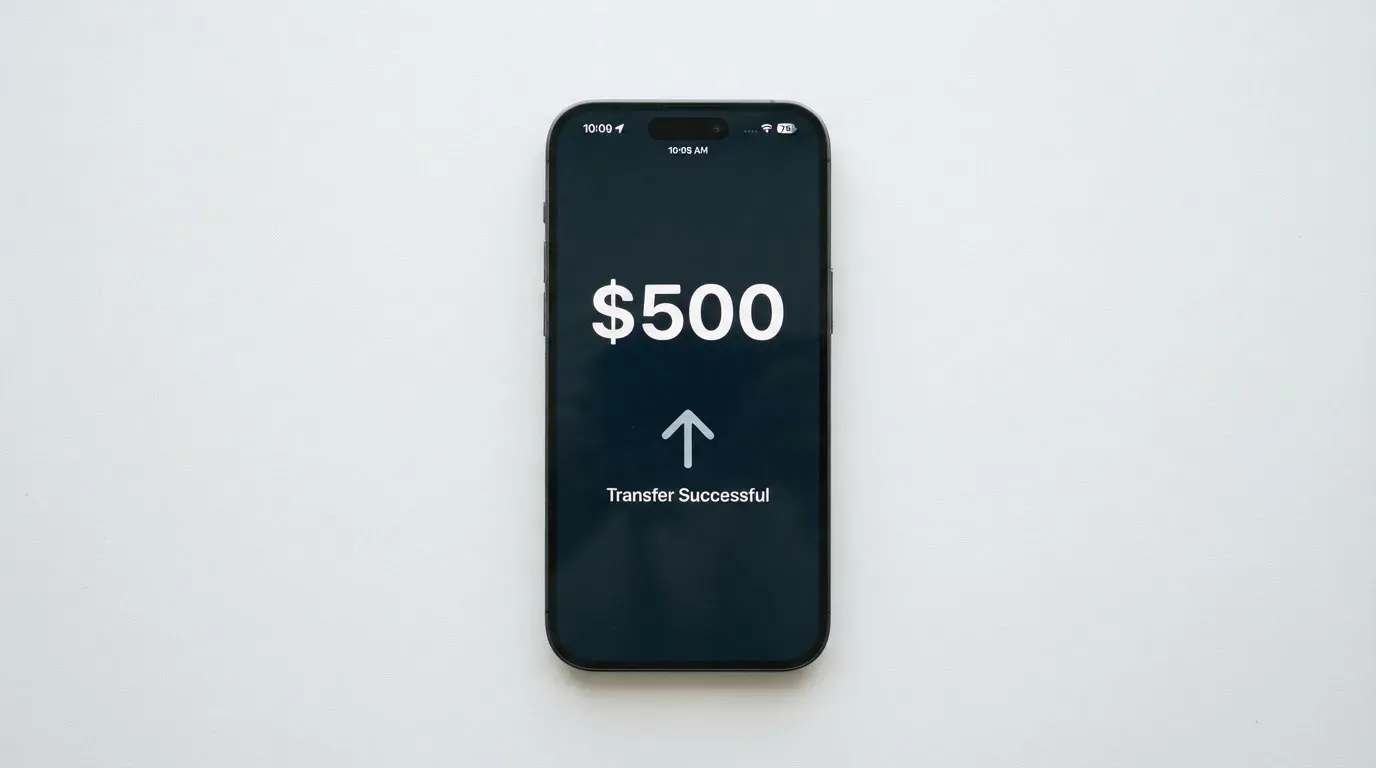 A phone showing a stablecoin transfer screen