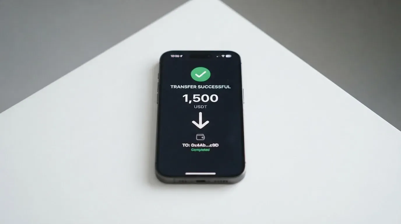 A phone showing a stablecoin transfer screen