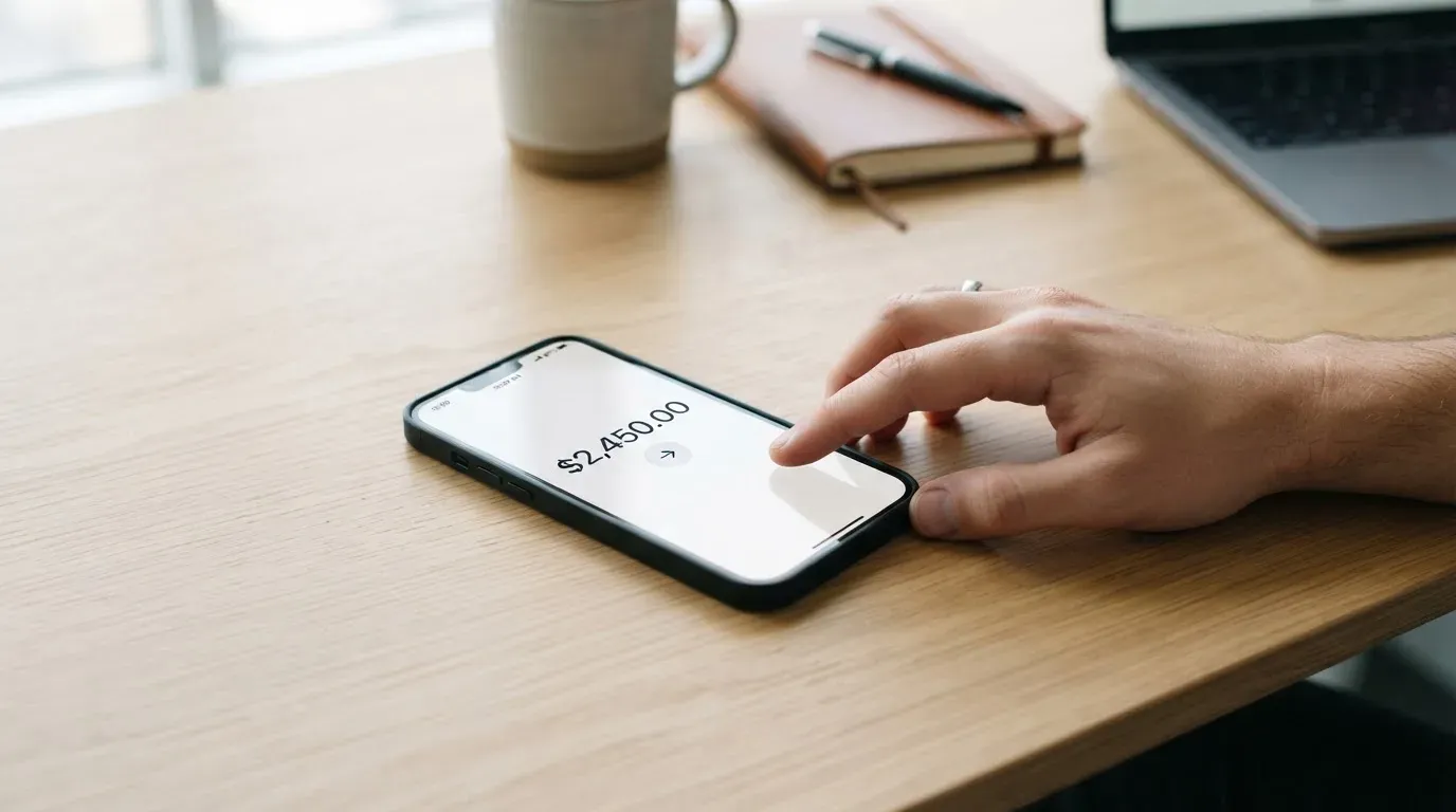 A phone showing a stablecoin transfer screen