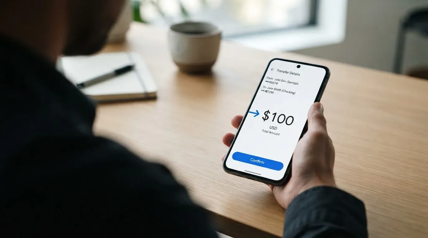 A phone showing a stablecoin transfer screen