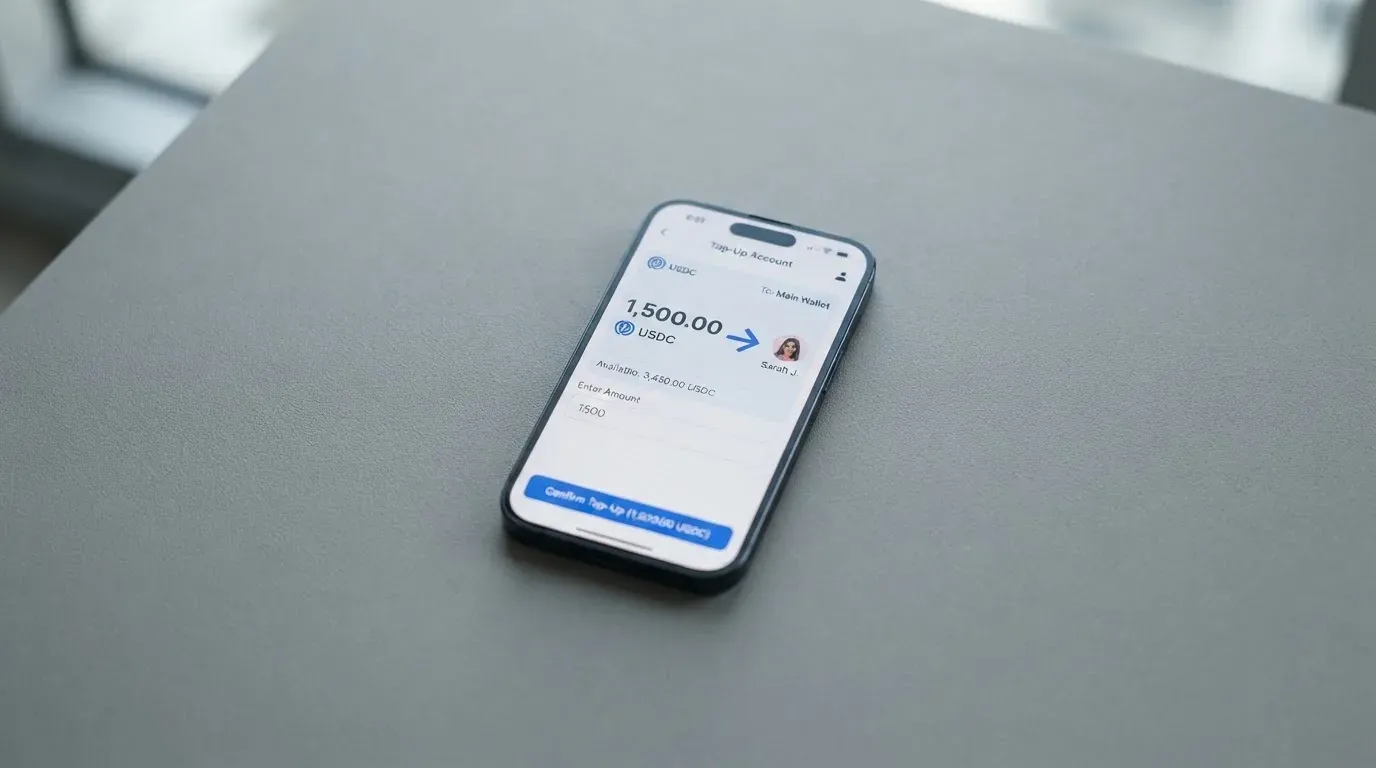 A phone showing a stablecoin transfer screen