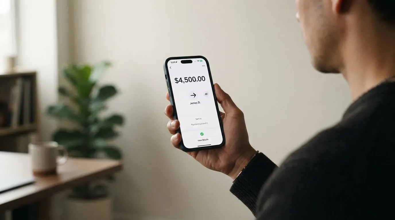 A phone showing a stablecoin transfer screen