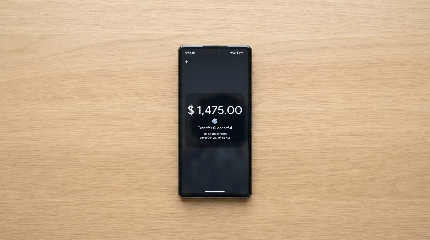 A phone showing a stablecoin transfer screen