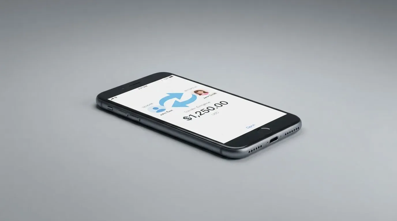A phone showing a stablecoin transfer screen