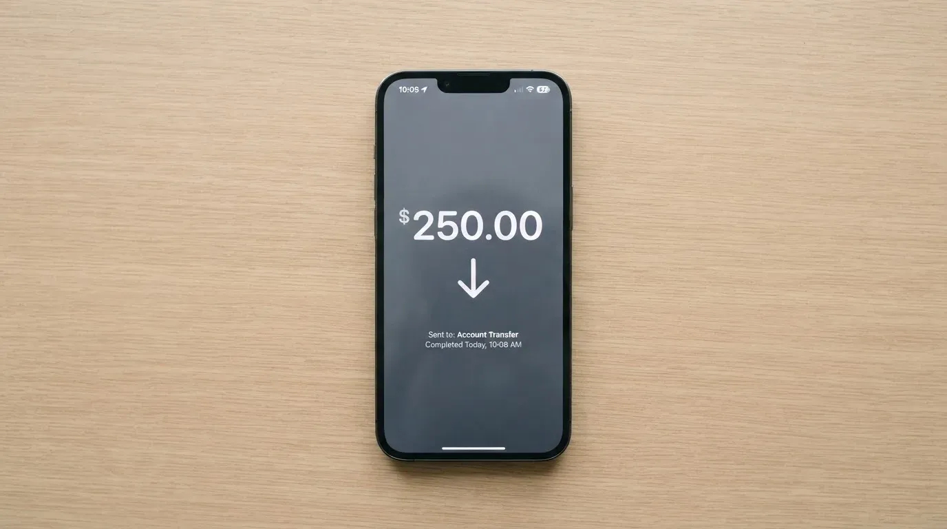 A phone showing a stablecoin transfer screen