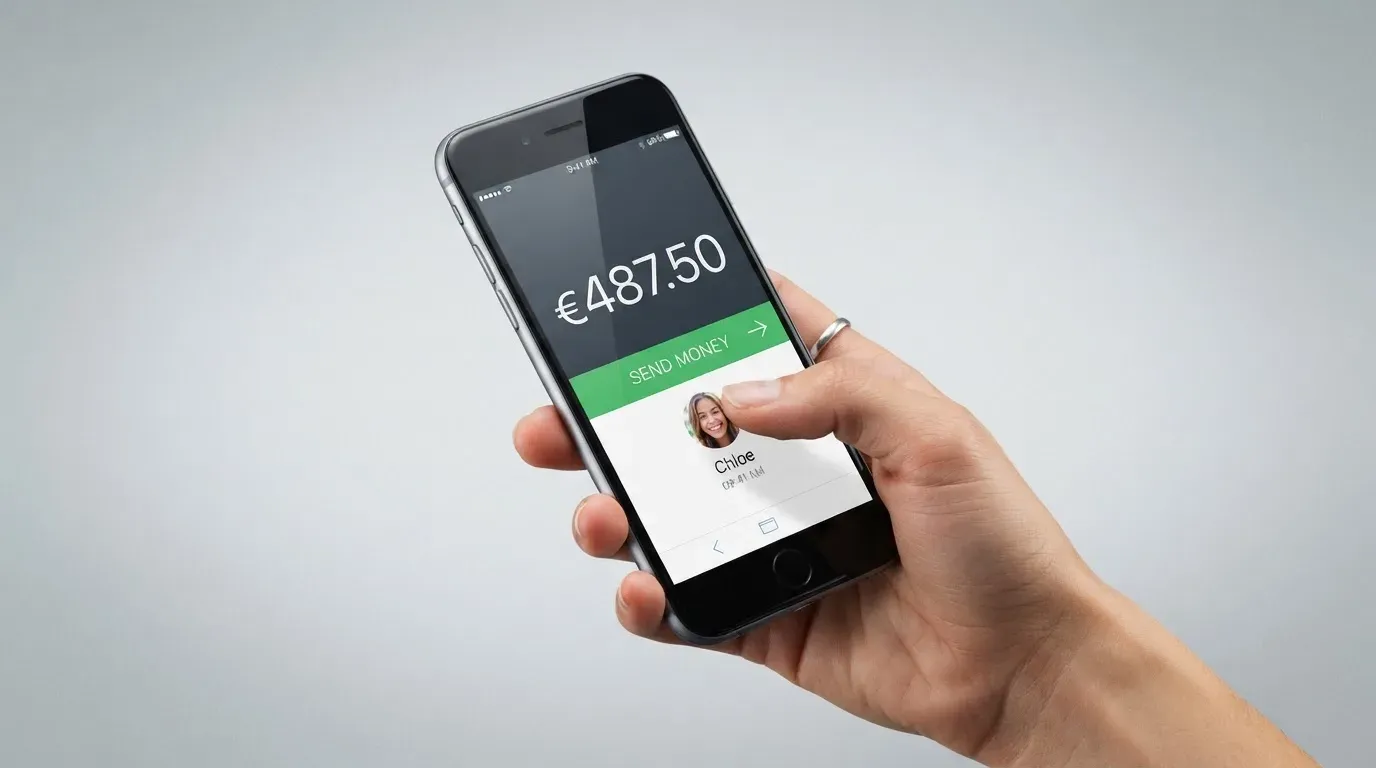 A phone showing a stablecoin transfer screen