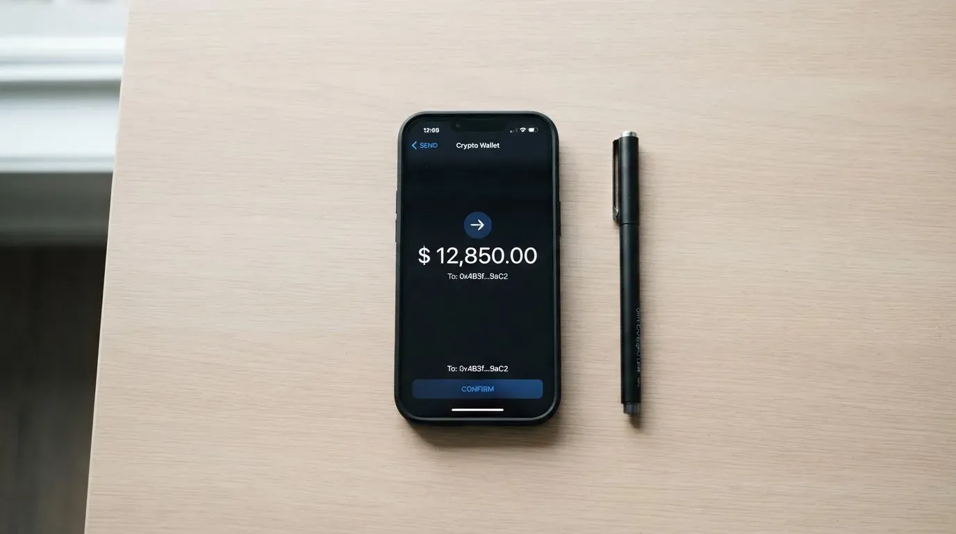 A phone showing a stablecoin transfer screen