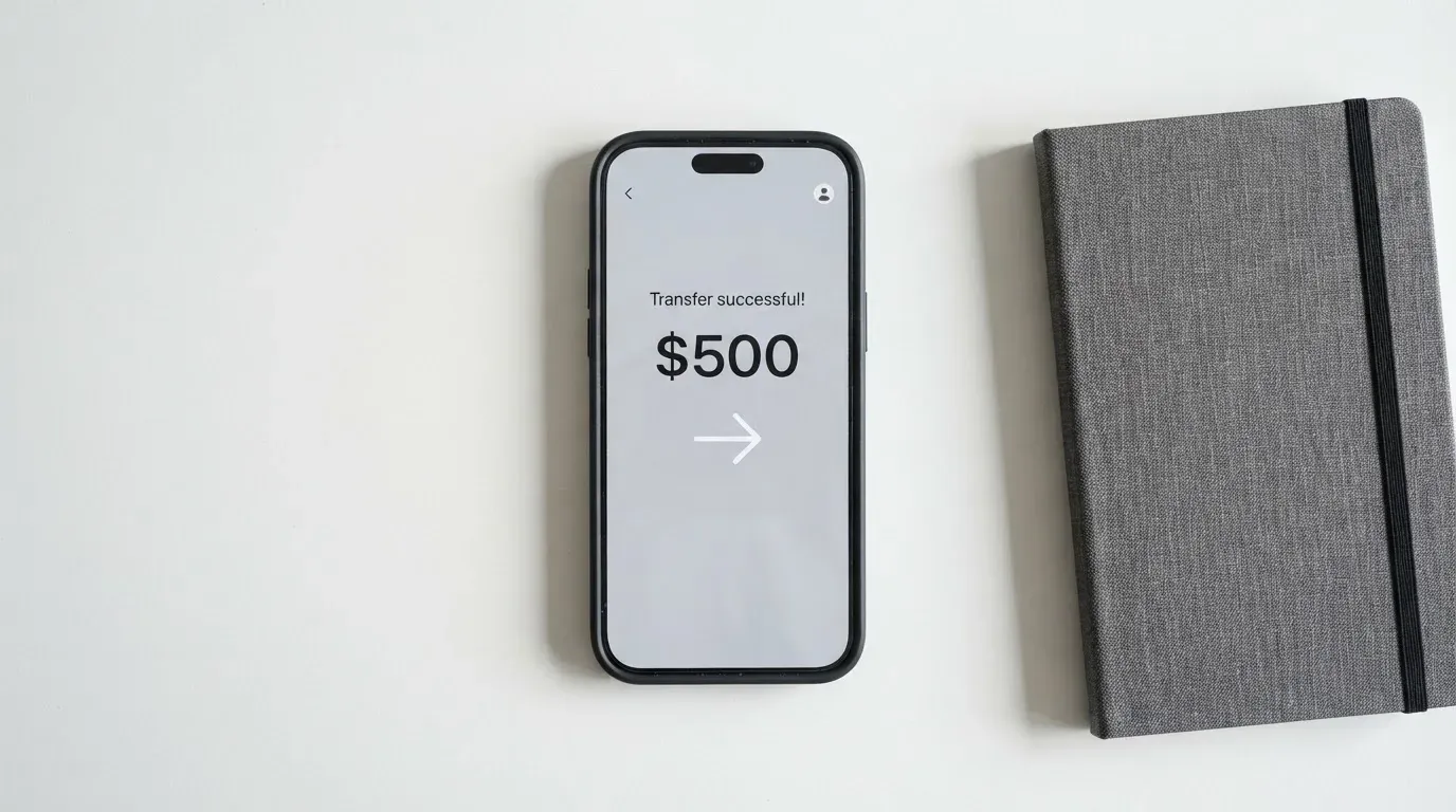 A phone showing a stablecoin transfer screen