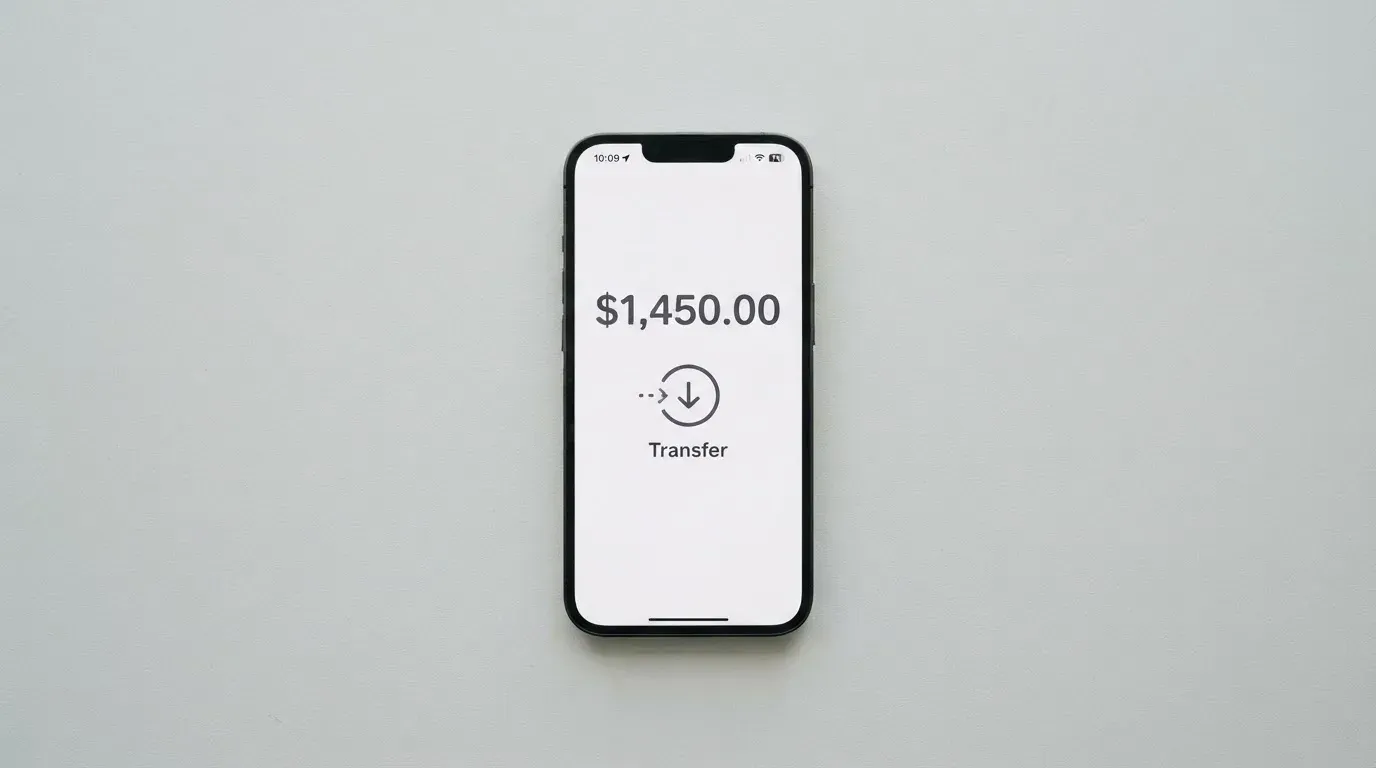 A phone showing a stablecoin transfer screen