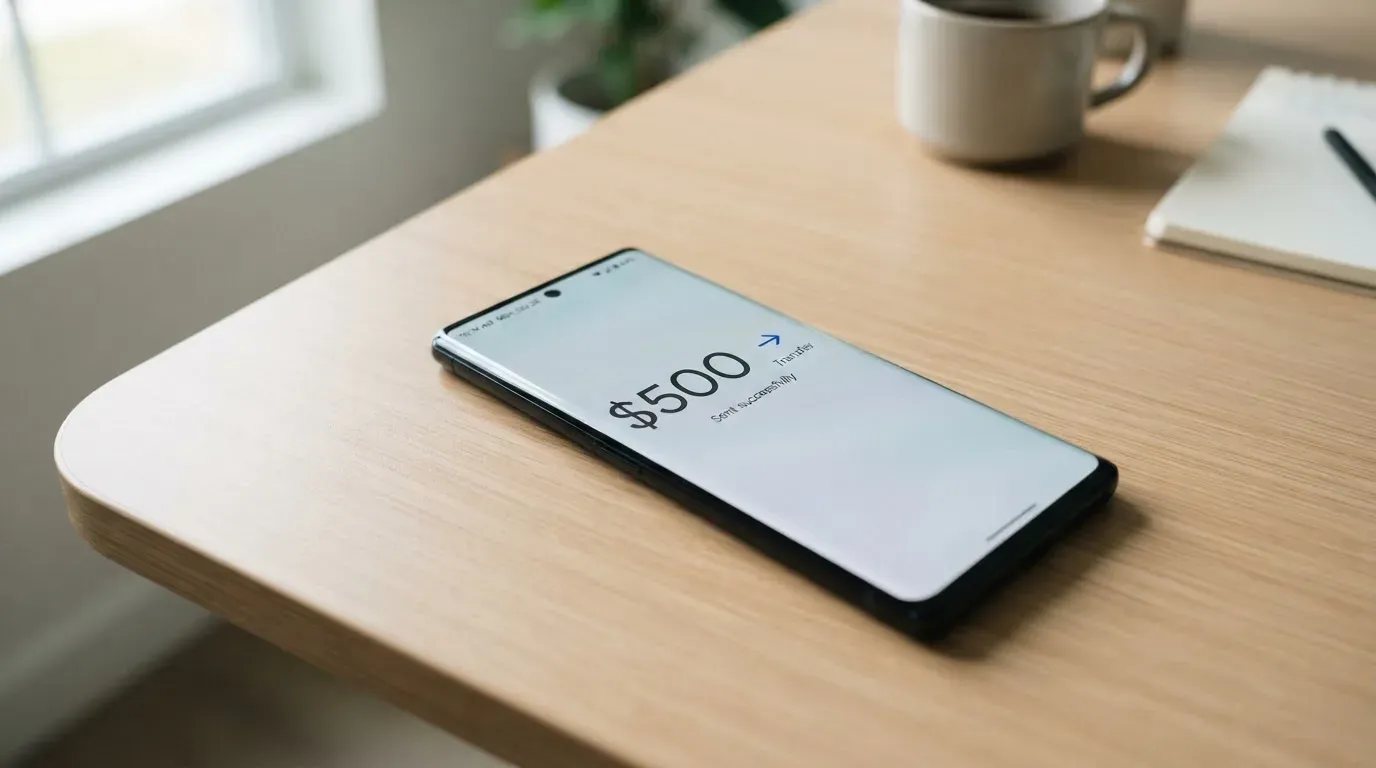 A phone showing a stablecoin transfer screen