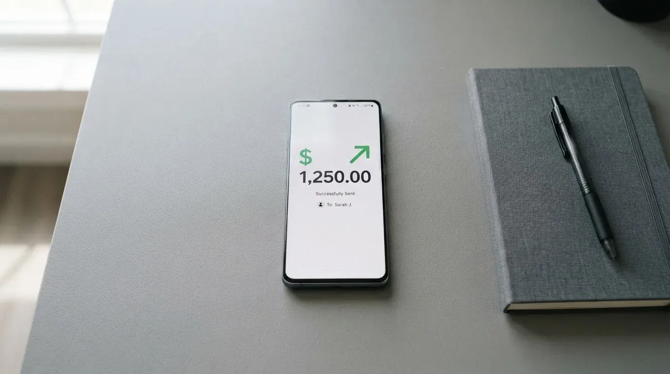 A phone showing a stablecoin transfer screen