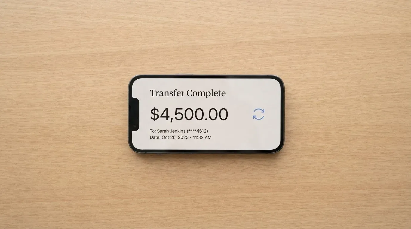 A phone showing a stablecoin transfer screen