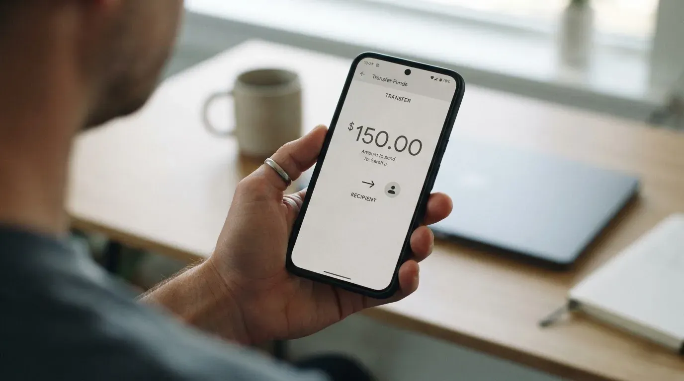 A phone showing a stablecoin transfer screen