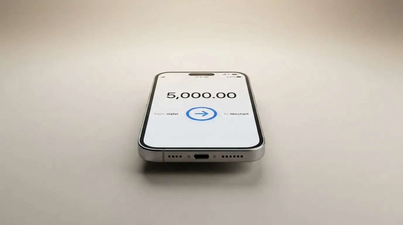 A phone showing a stablecoin transfer screen