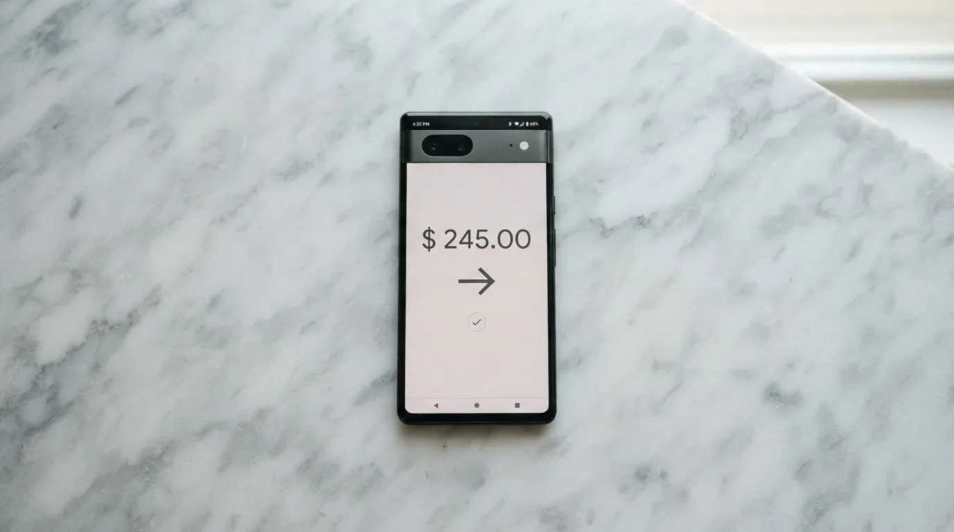 A phone showing a stablecoin transfer screen