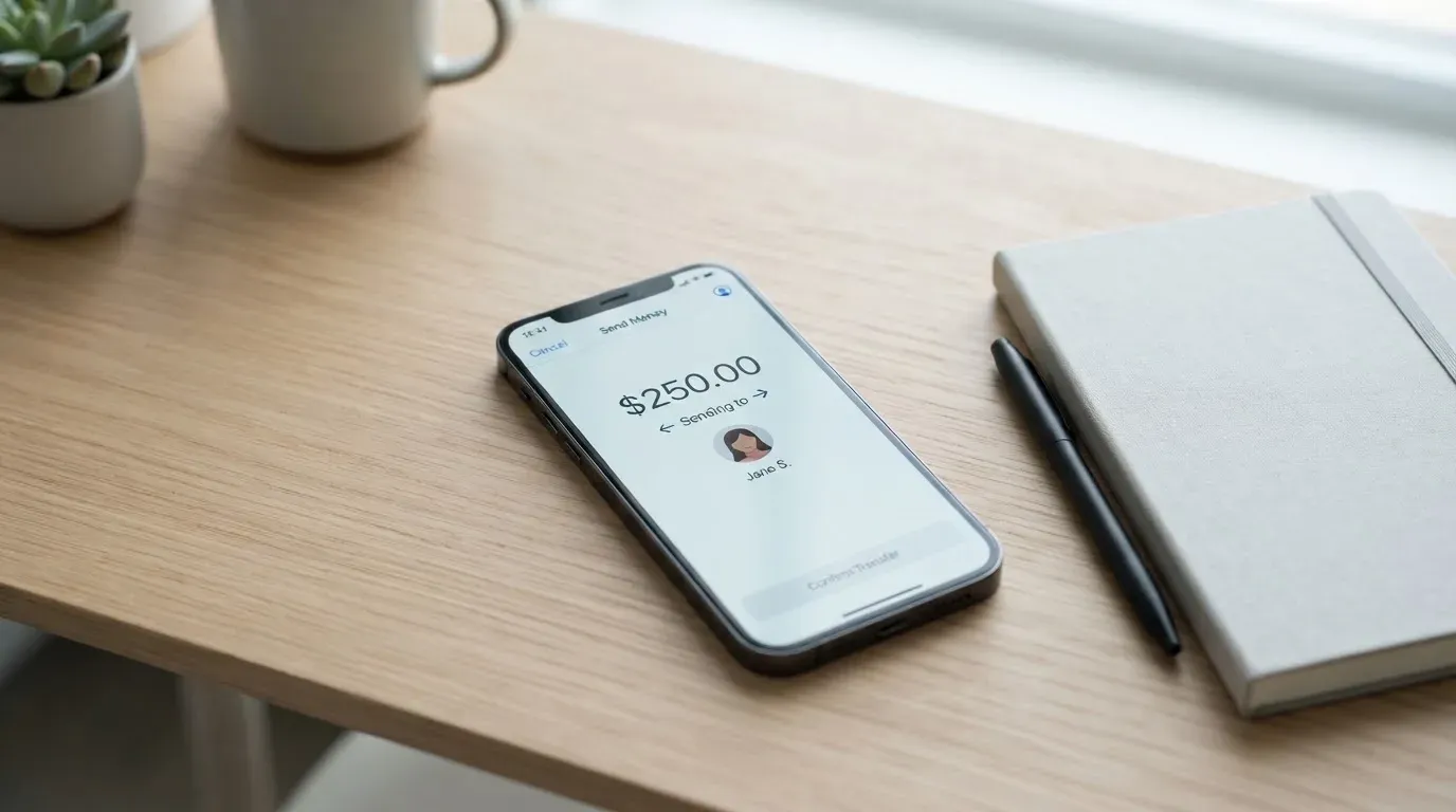 A phone showing a stablecoin transfer screen