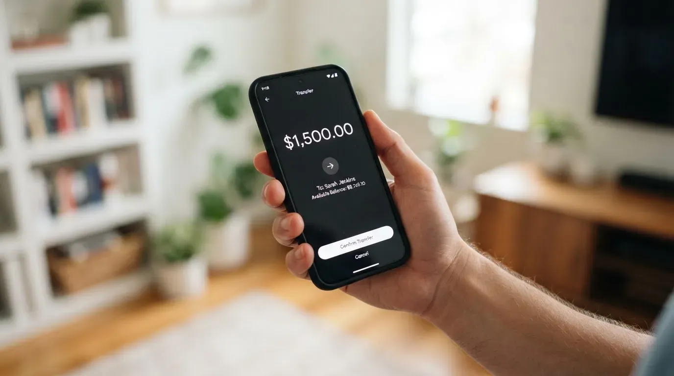 A phone showing a stablecoin transfer screen