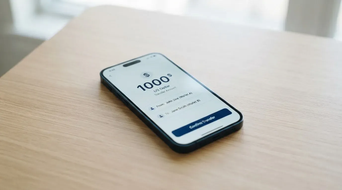 A phone showing a stablecoin transfer screen