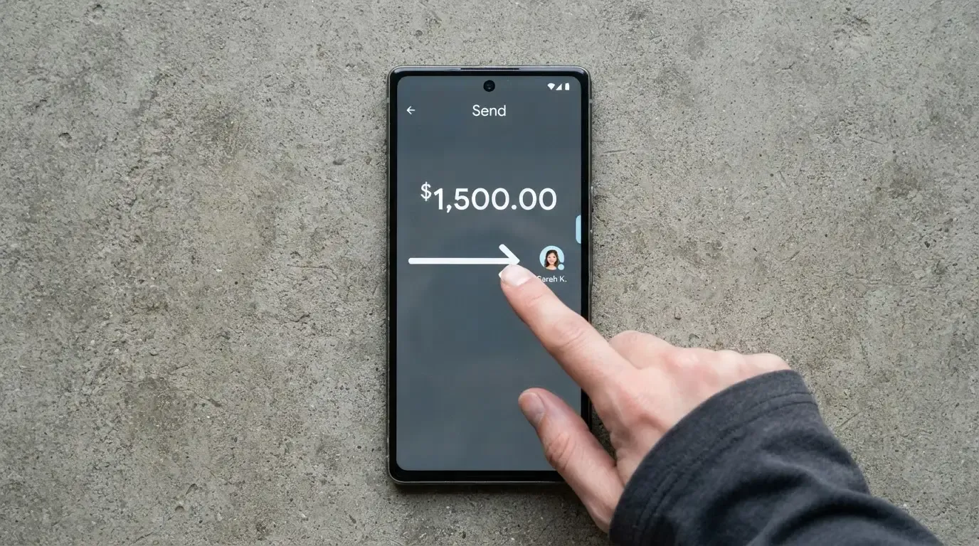 A phone showing a stablecoin transfer screen