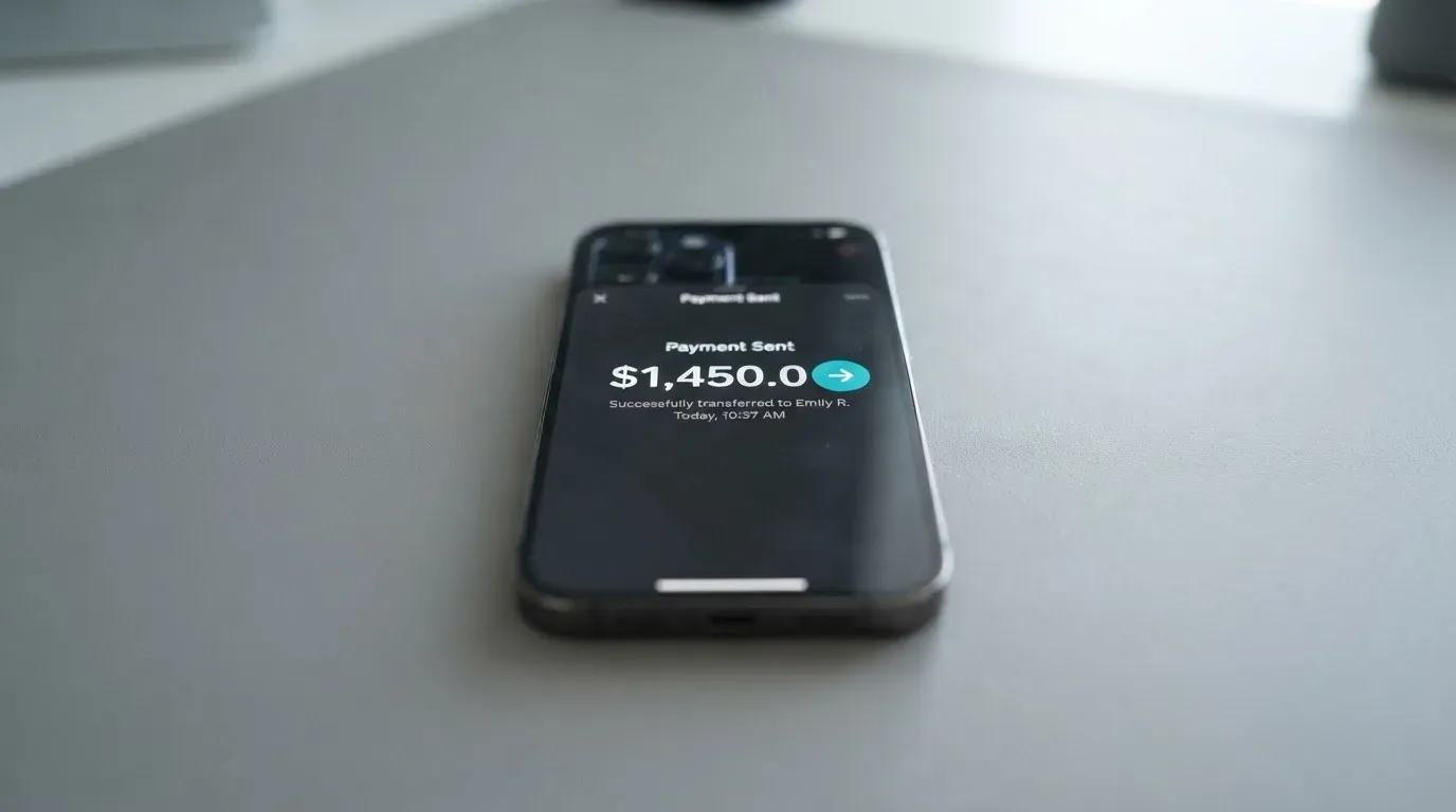 A phone showing a stablecoin transfer screen