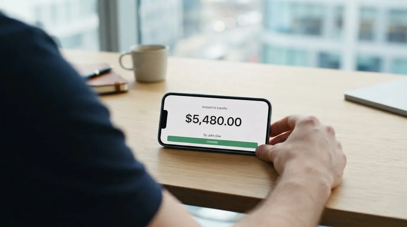 A phone showing a stablecoin transfer screen