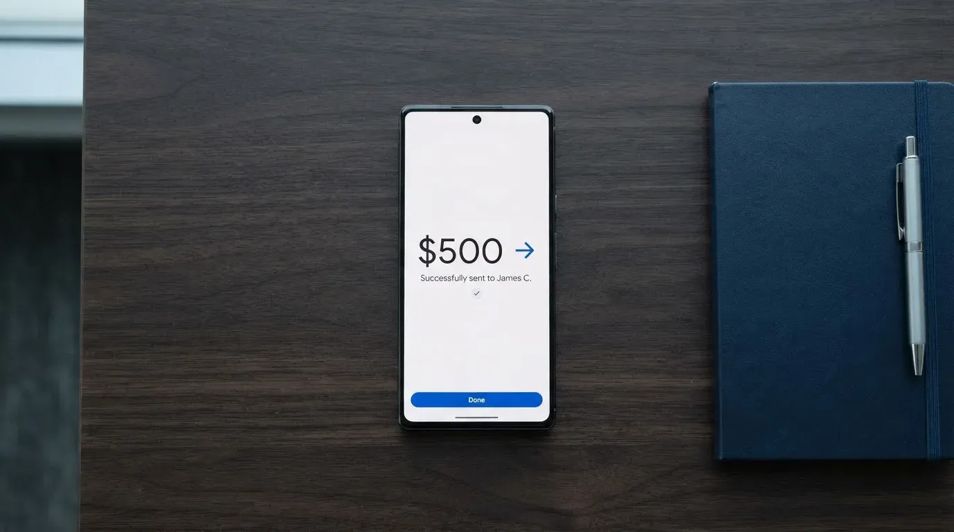 A phone showing a stablecoin transfer screen