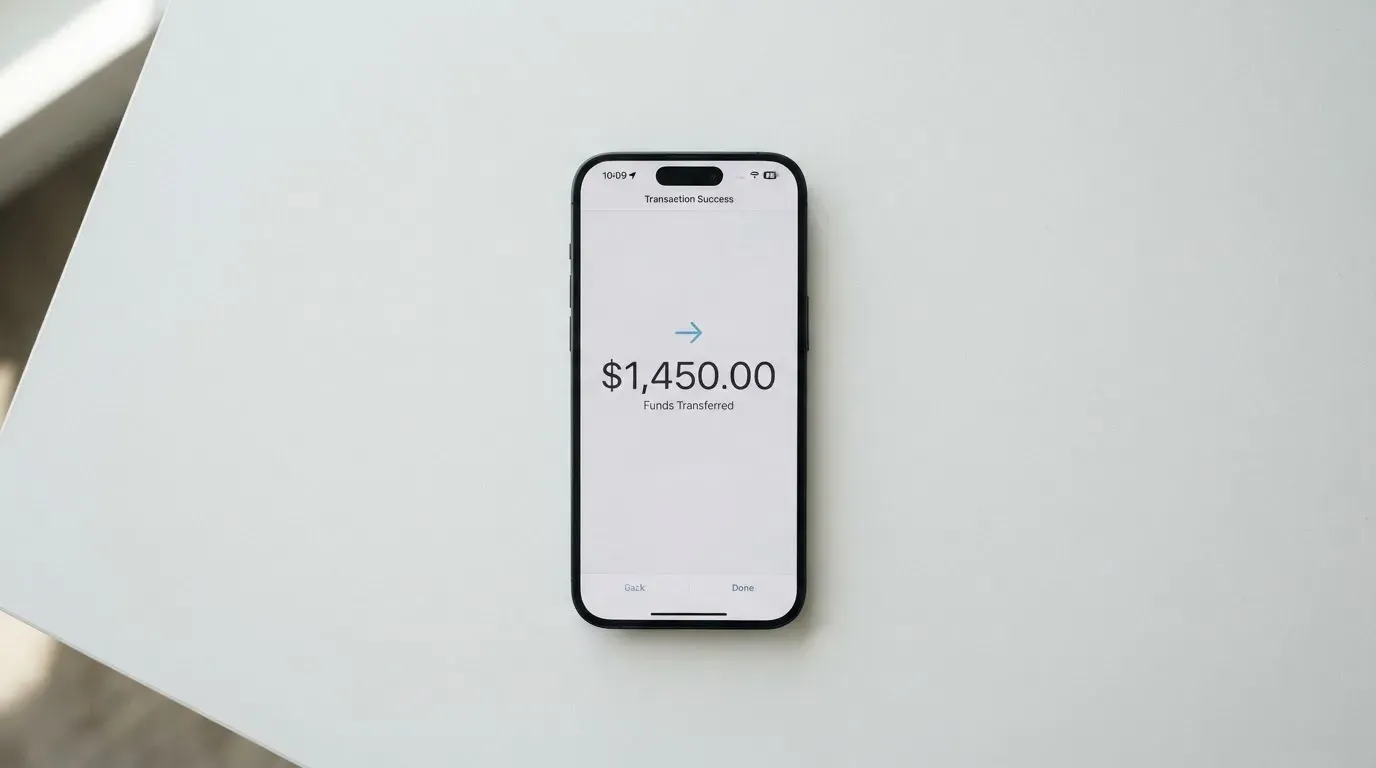 A phone showing a stablecoin transfer screen