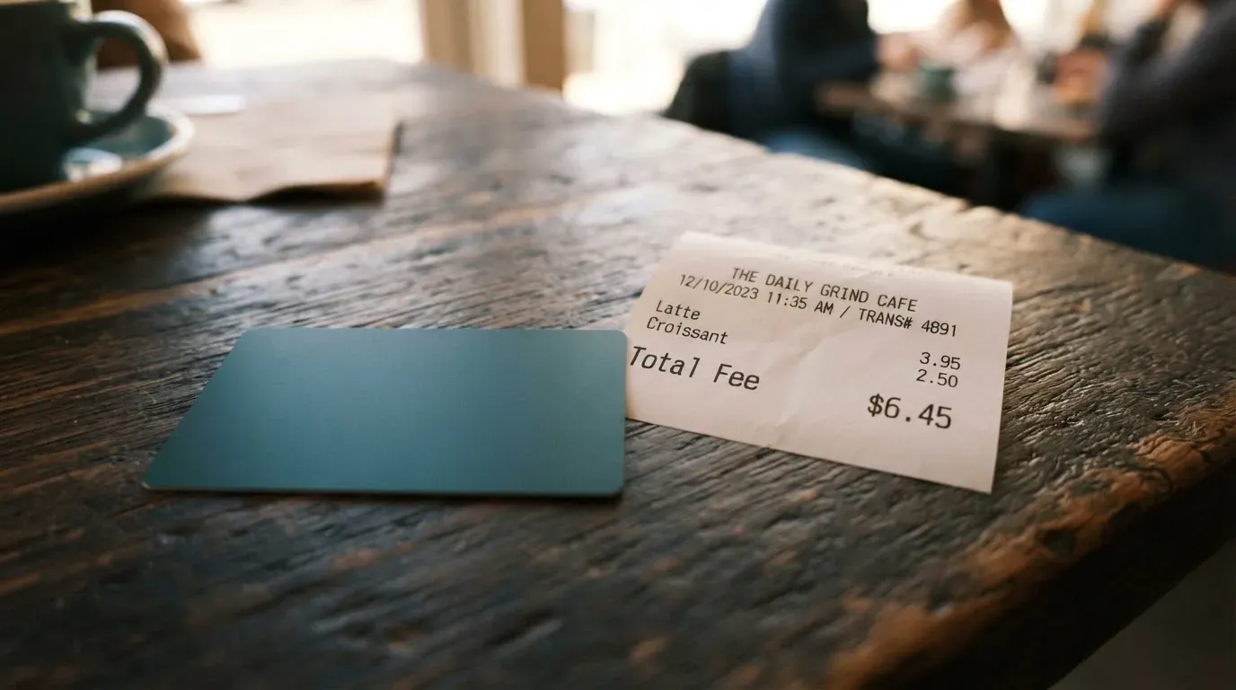 A receipt and a card on a café table