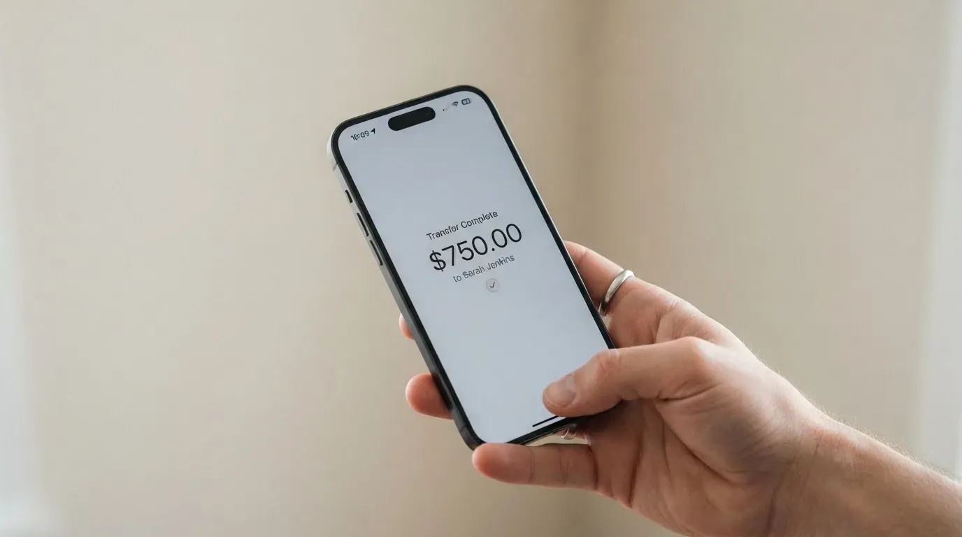 A phone showing a stablecoin transfer screen