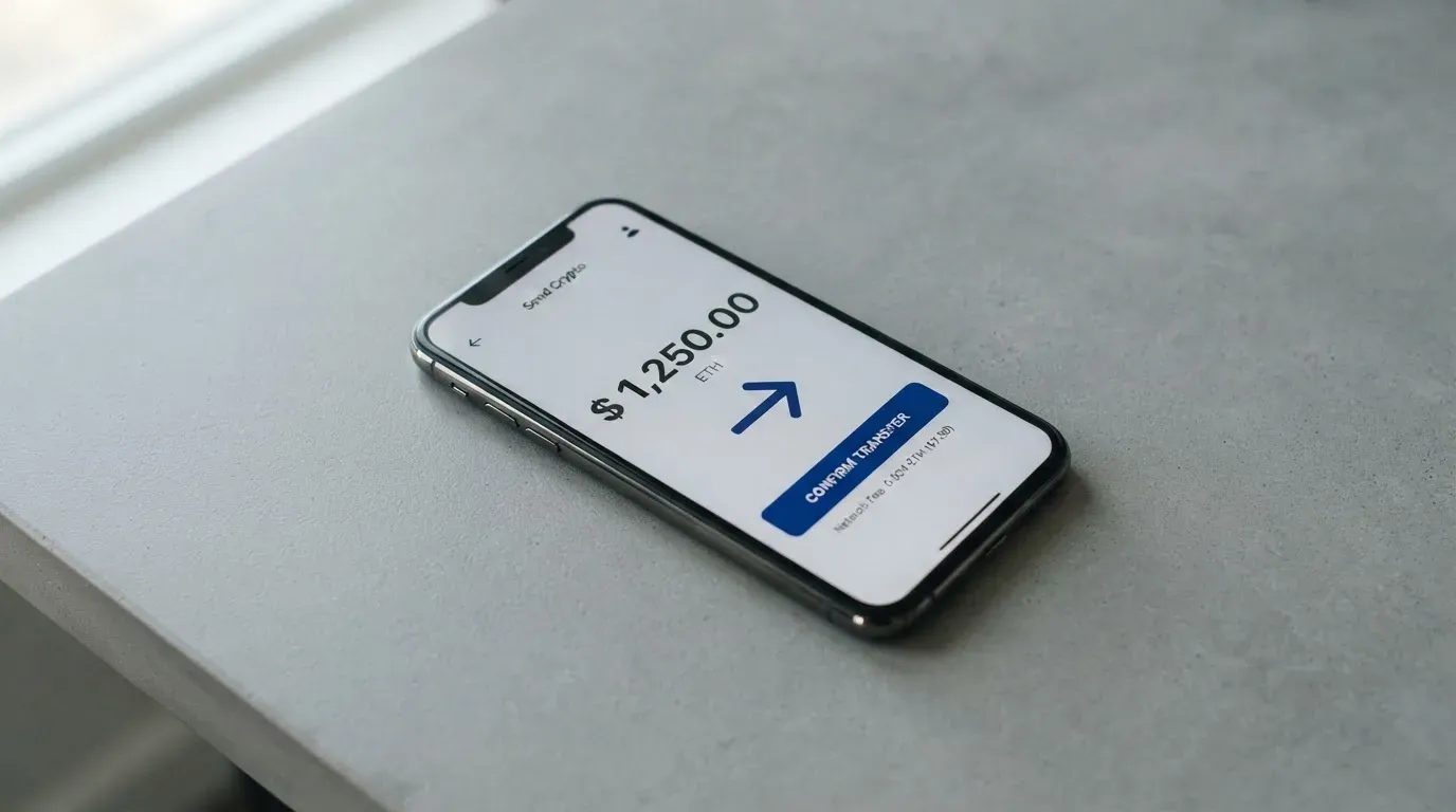 A phone showing a stablecoin transfer screen