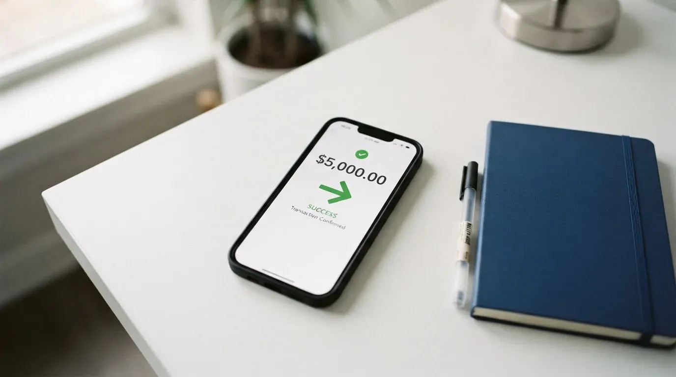 A phone showing a stablecoin transfer screen