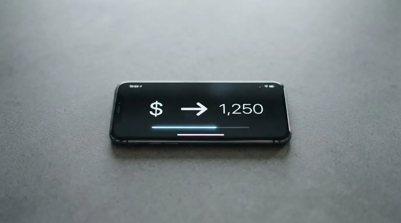 A phone showing a stablecoin transfer screen