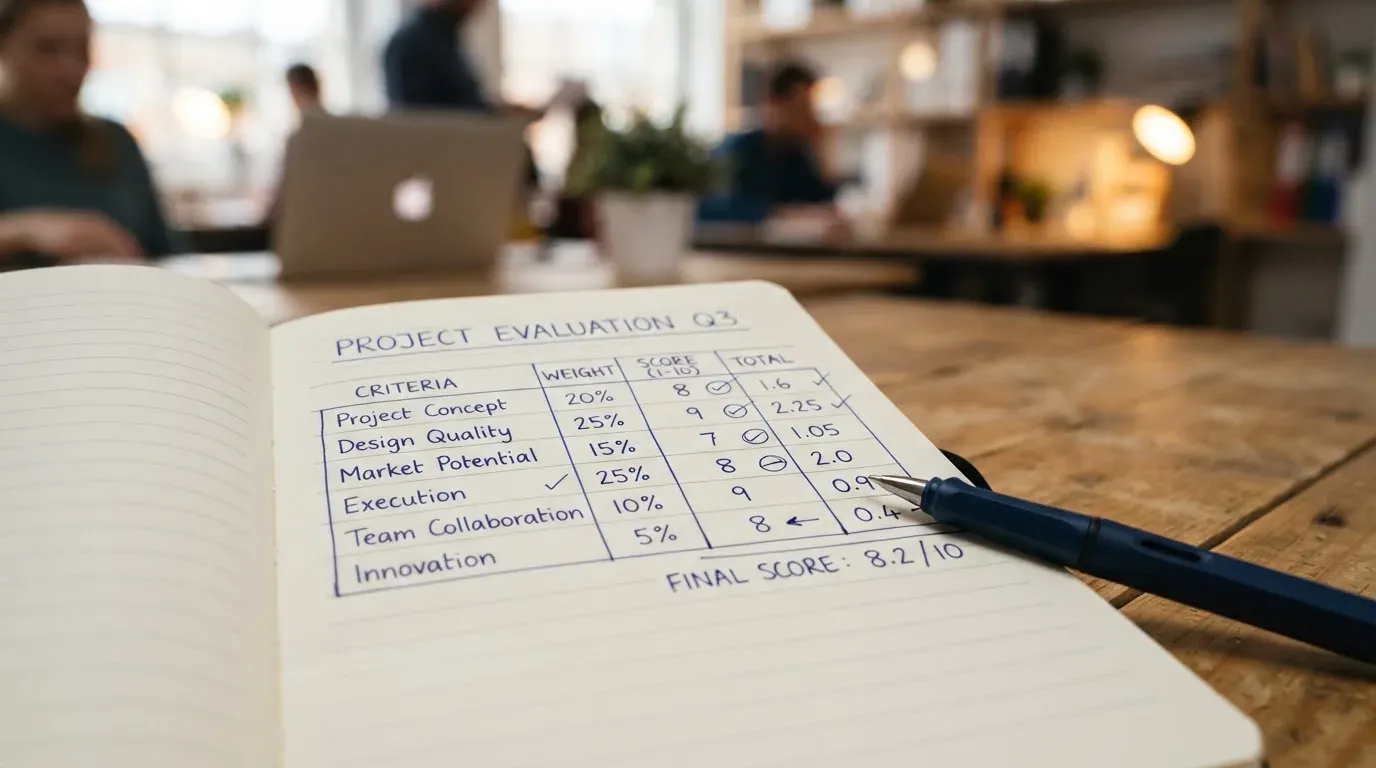 A notebook with a hand-drawn comparison table and a pen