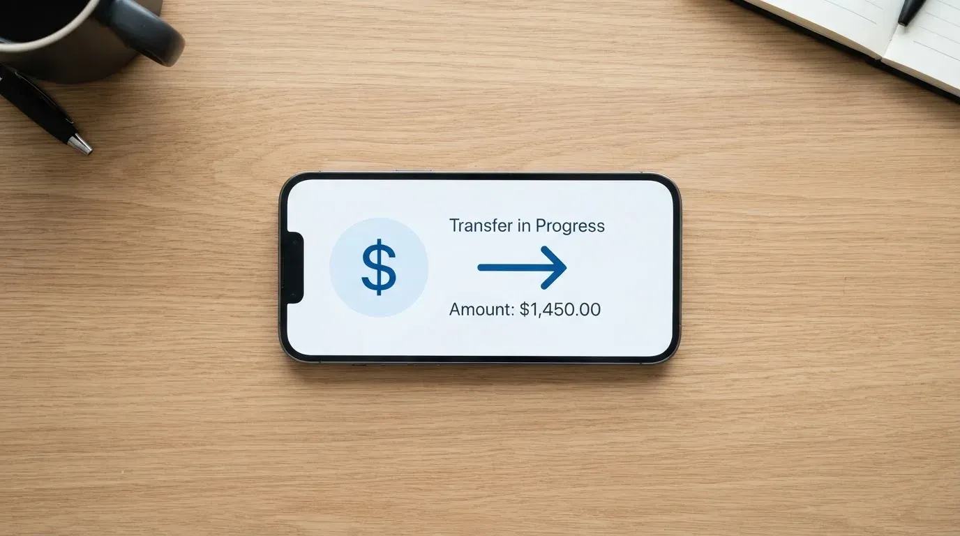 A phone showing a stablecoin transfer screen